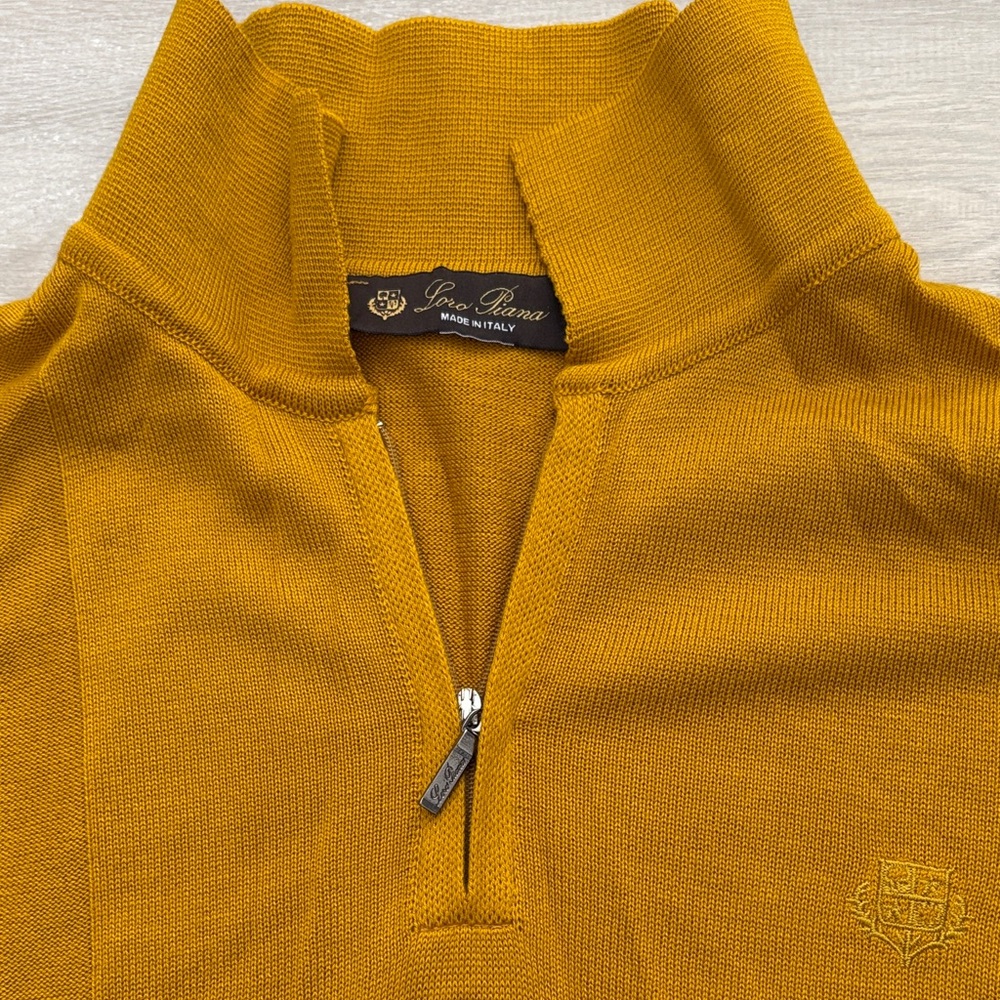 Loro Piana Men's Golden Zip-Up Sweater Silk? Cotton? Missing material tag L Slim - Picture 2 of 5